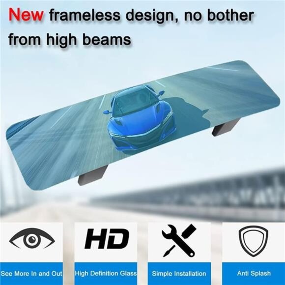 Anti Glare Rear View Mirror Frameless Car Interior Rearview Mirror Panoramic - Picture 2 of 8